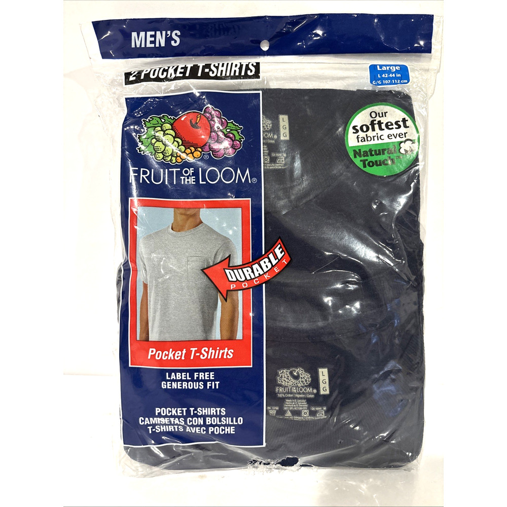 Men's Fruit of the Loom Pocket T-Shirts Cotton Large Navy Blue 2 Pack NOS